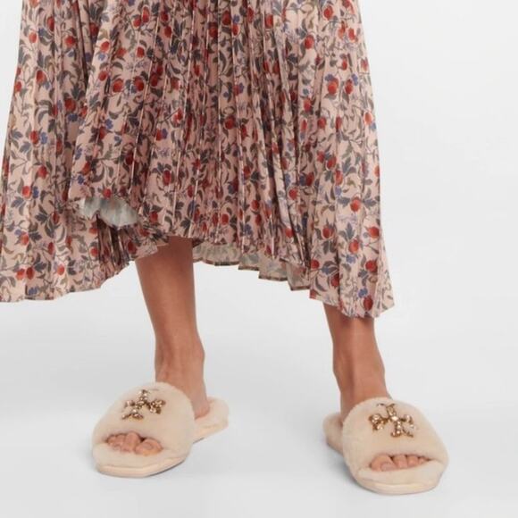 Tory Burch Jeweled Double T Shearling Fur Slide sandals NEW Size 8 - Picture 15 of 15